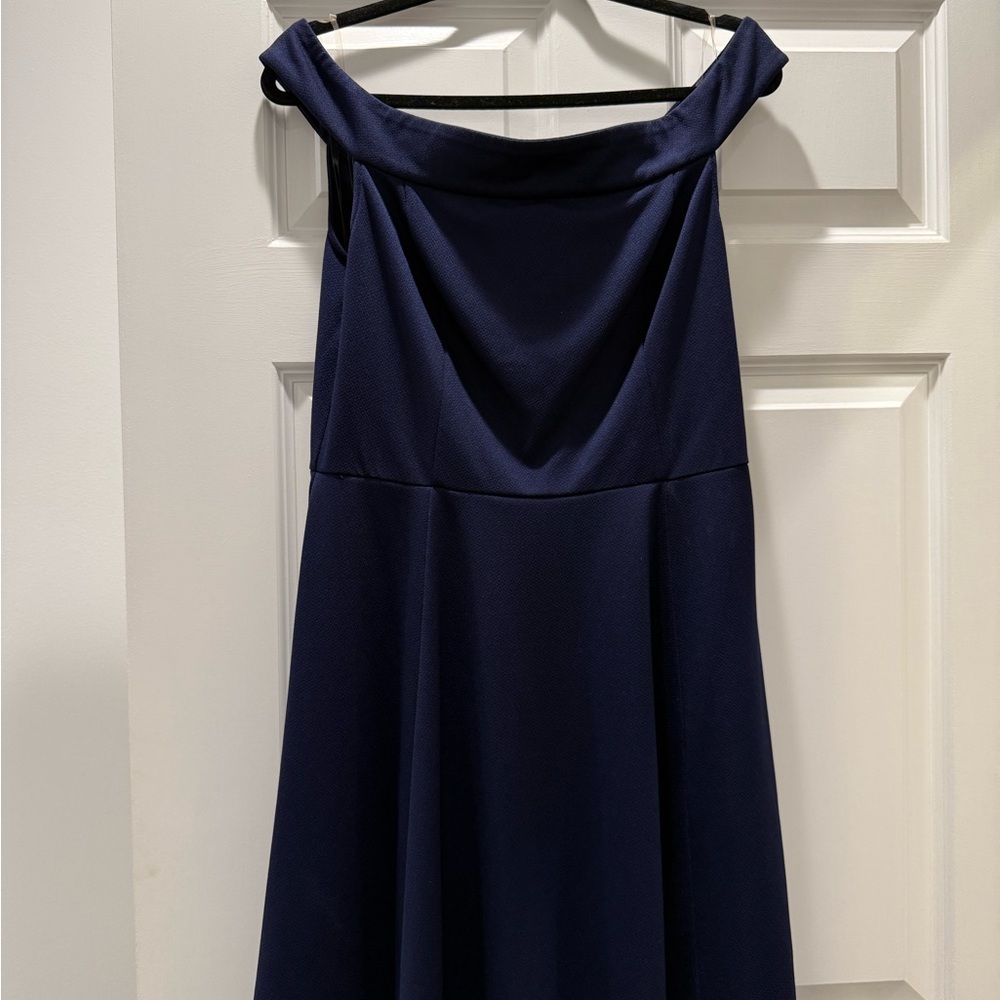 Off-Shoulder Dark Blue Midi Dress
